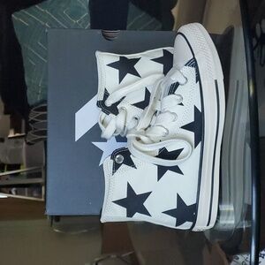 Converse white and black star printed high top sneakers